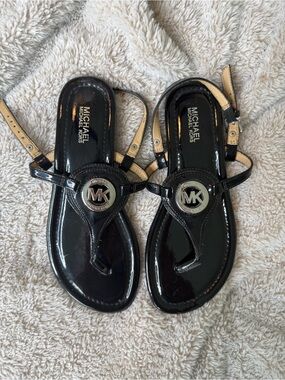 Michael Kors Black Logo Leather Sandals Size 6